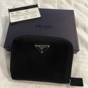 Prada Milano Black Bifold Wallet Nylon Leather Excellent Condition Authentic